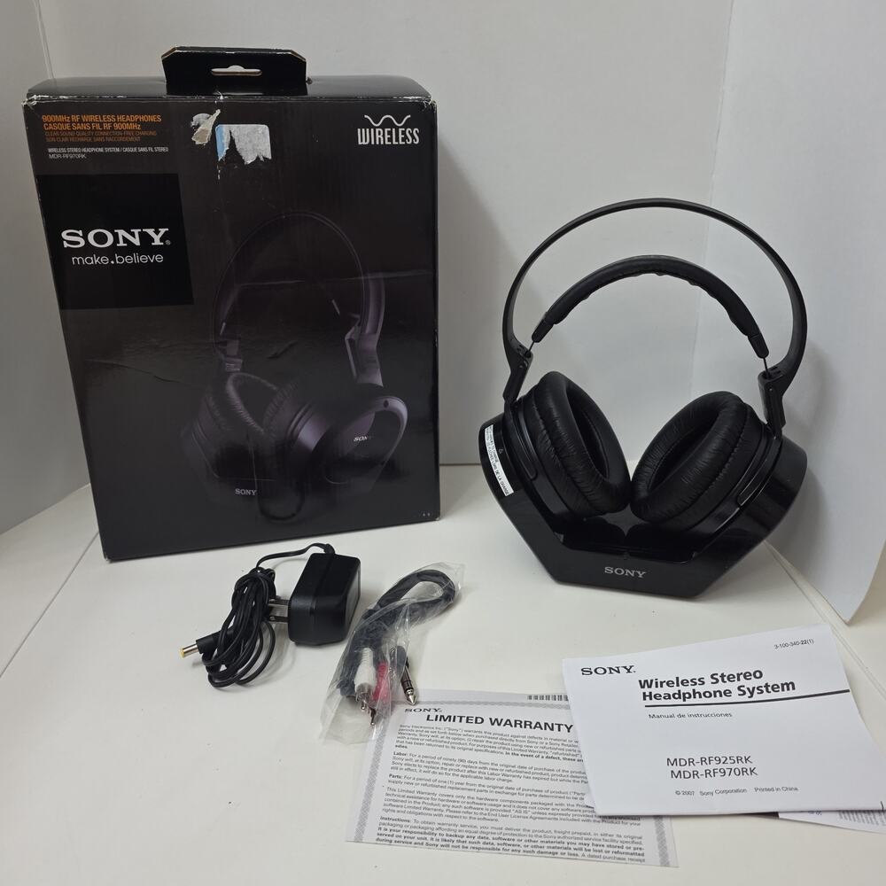 Sony MDR-RF925R Headband Wireless Headphones Black EUC New Ear Pads